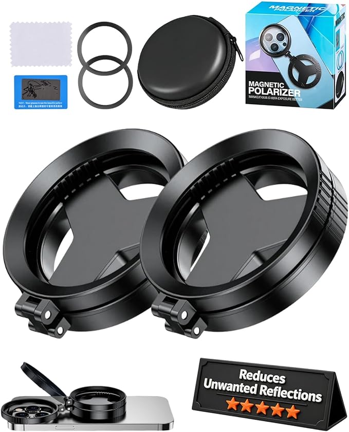 Anti-Glare Magnetic Phone Filter – Reduces Unwanted Reflections Cpl Polarizing Camera 52mm Rotatable Foldable Lens Mobile Compatible Quick Mount Portable Circular Enhances Colors Attachment(2pcs)
