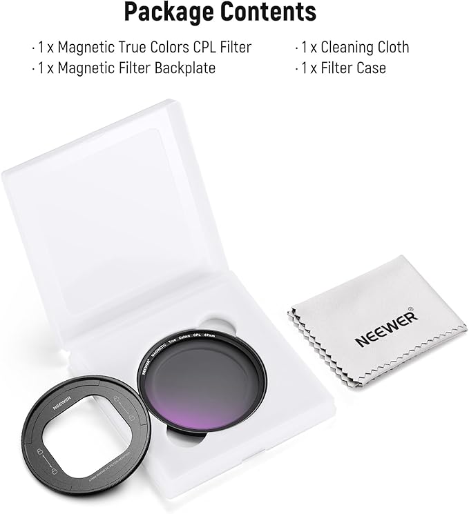 NEEWER 67mm Magnetic CPL Filter Set, Circular Polarizing Multicoated HD with Magnetic Filter Backplate Adapter, Compatible with iPhone 16 Pro/16 Pro Max Phone Cage Video Rig (PA073/PA074)