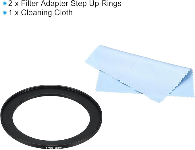 PATIKIL 67mm-82mm Metal Step Up Ring with Cleaning Cloth, 2 Pack Camera Lens Filter Adapter Ring Aluminum Filter Adapter Ring for Camera Lenses Hood, Black