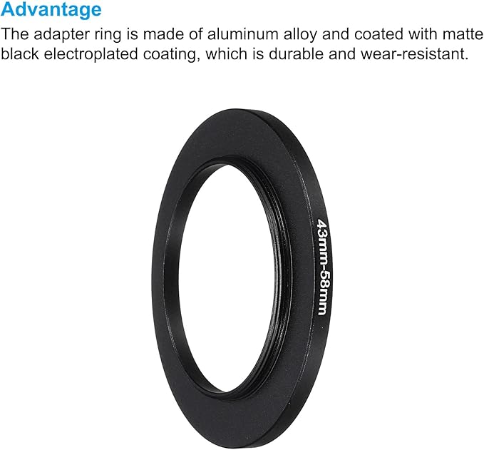 PATIKIL 43mm-58mm Metal Step Up Ring with Cleaning Cloth, 2 Pack Camera Lens Filter Adapter Ring Aluminum Filter Adapter Ring for Camera Lenses Hood, Black