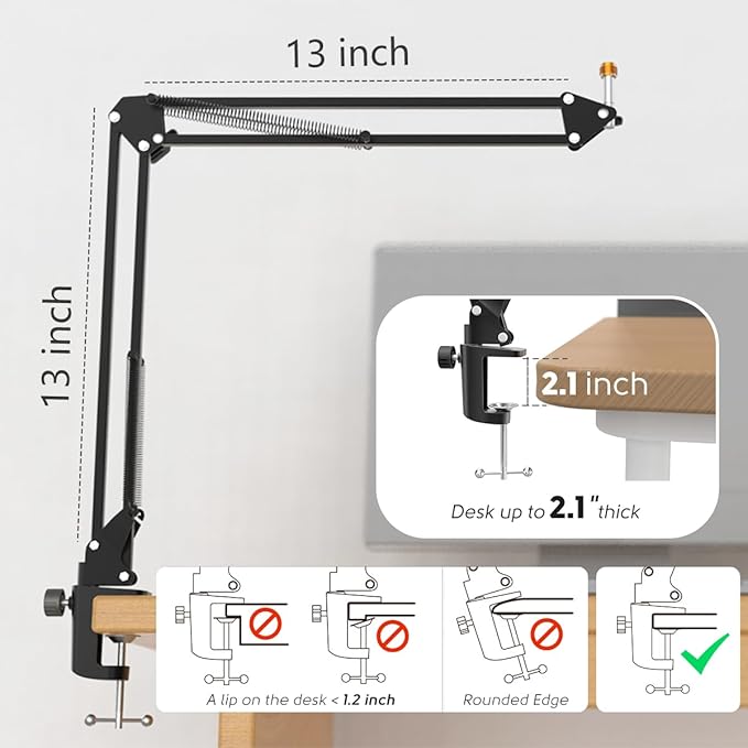 Microphone Arm Stand, FIFINE Suspension Boom Scissor Mic Stand with Heavy Duty Clamp, 3/8" to 5/8" Adapter, for Voice-over, Gaming, Recording, Studio, Home Office (CS1)