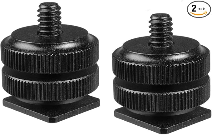(2 Packs) Fotasy Hot Shoe to 1/4 Adapter, Camera Hot Shoe Mount Adapter, Flash Shoe to 1/4"-20 Male Post Adapter with Locking Disk