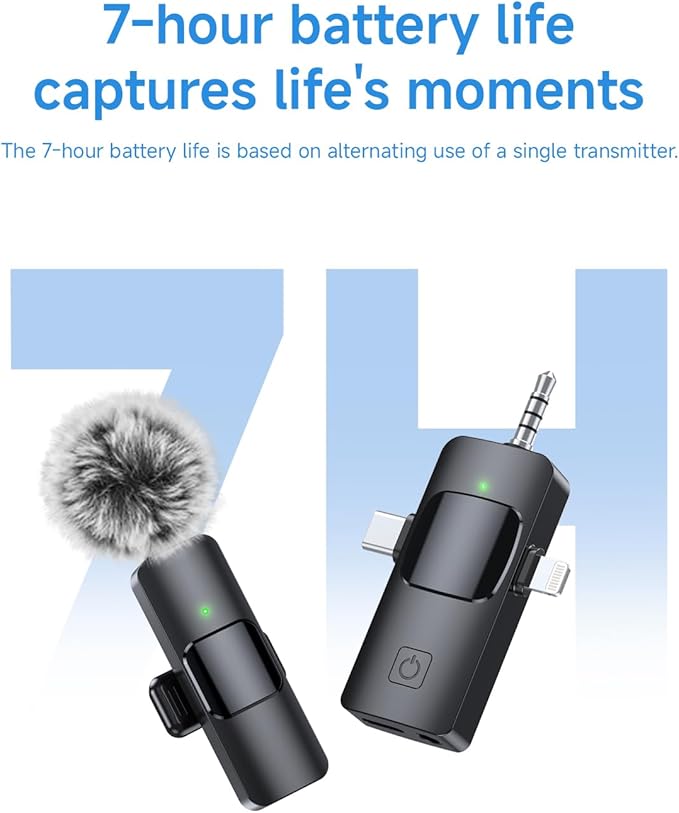 PQRQP Mini Microphone for iPhone - 3 in 1 Wireless Microphones for iOS/Android/Camera, Studio-Quality Audio, Plug & Play Clip Mic for Video Recording Podcast