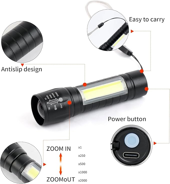 10 Pack LED Rechargeable Flashlight, Super Bright Small Mini Camping Flashlights Zoomable Beam, Convenient USB C Charging for Camping Hiking Outdoor Home Emergency