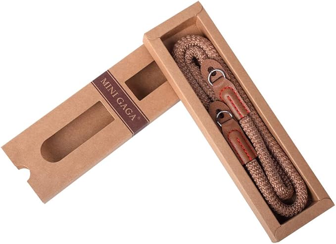 MINI GAGA Vintage Handmade Cotton Leather Rope Camera Neck Strap for Micro Single and DSLR Camera Short Coffee