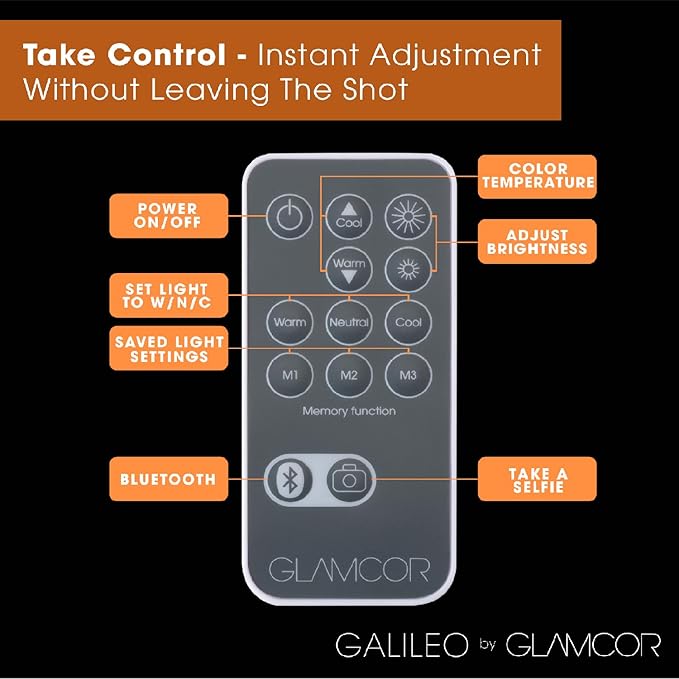 GLAMCOR Galileo Pro Kit: Foldable Ring Light with Stand - Portable Ring Light for Phone Content Creator Kit with Bluetooth Selfie Function | Adjustable Temperature, USB Fast-Charging, Remote Control