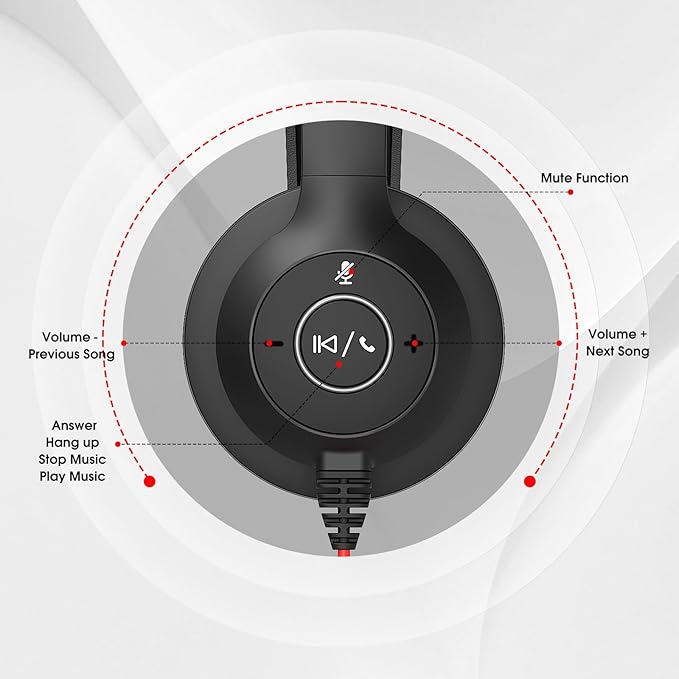 USB Headset with Microphone for PC/Laptop, Wired Headphones with Noise Cancelling Mic, USB C & USB A, All-day Comfort, Lightweight Computer Headset for Home Office, Call Center, School, Remote Work