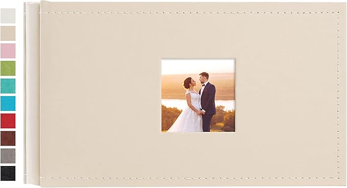 potricher Small Photo Album 4x6 100 Photos Leather Cover Picture Book with 100 Horizontal Pockets for Family Wedding Anniversary and Baby (Beige)