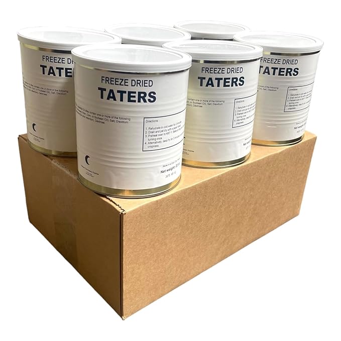 Military Surplus Freeze Dried Real Potato Tater Tots – #10 Can – 22 oz per Can – 25+ Year Shelf Life – Emergency Food Supply – Ready to Eat – Survival, Camping, Hunting, Backpacking – Long-Term Storage – Pack of 6