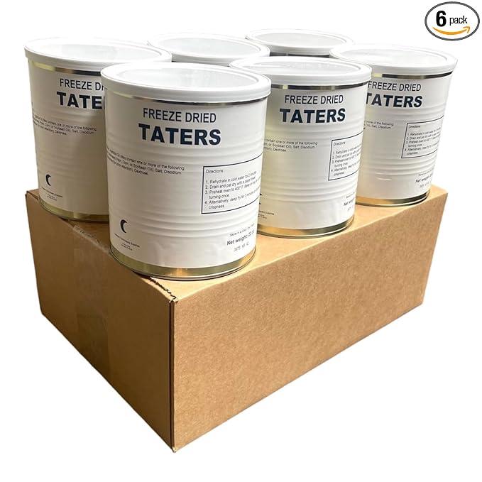 Military Surplus Freeze Dried Real Potato Tater Tots – #10 Can – 22 oz per Can – 25+ Year Shelf Life – Emergency Food Supply – Ready to Eat – Survival, Camping, Hunting, Backpacking – Long-Term Storage – Pack of 6