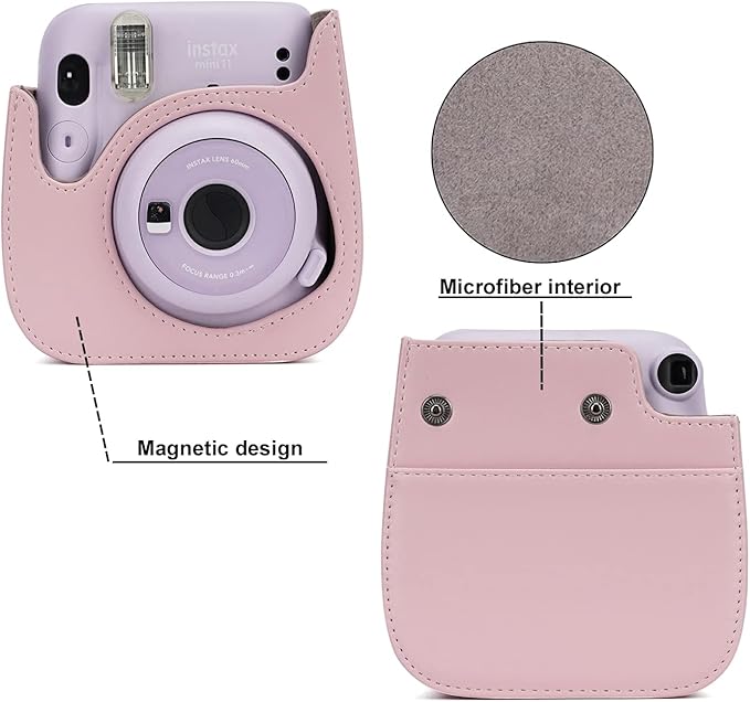 Frankmate Instant Camera Case Compatible with Fujifilm Instax Mini 11/9/8/8+ PU Leather Bag with Pocket and Adjustable Shoulder Strap Mini Photo Album (Pink)