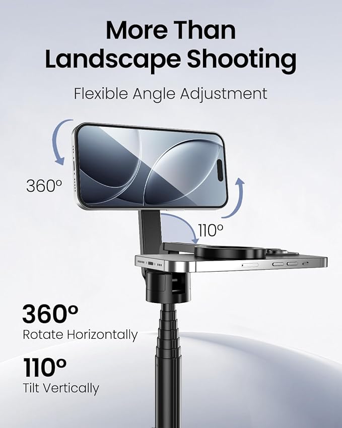 UBeesize 70" Auto-Open Magnetic Tripod for iPhone, MagSafe Selfie Stick with Remote, Portable Phone Stand for Recording, Travel and Vlogging, Compatible with iPhone/Android (Black)