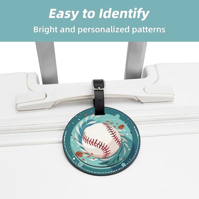 2 Pack Baseball Ball Background Luggage Tag with Name ID Card Perfect to Quickly Spot Luggage Suitcase