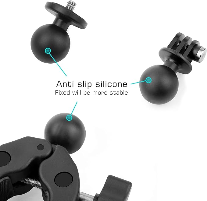 GEPULY Super Clamp Mount with Dual Ballheads & Phone Holder 20-50mm for GoPro Hero Series, Insta360, DJI OSMO Action Cameras, DSLR, Motorcycle, Handlebar, Desk, LED Light, Flash Light