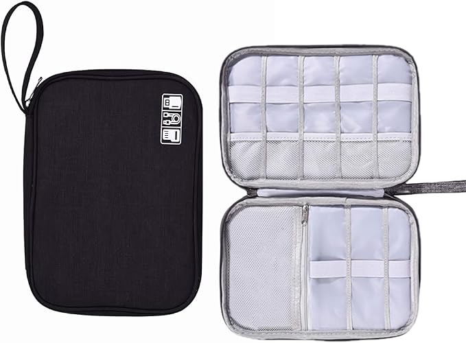 cable organizer bag Travel Case,Electronic Accessories Storage Bag,Portable Waterproof Cable -Travel Cord Organizer- Bag for Small Charging Cord Storage,Cables,SD Card (BLACK)