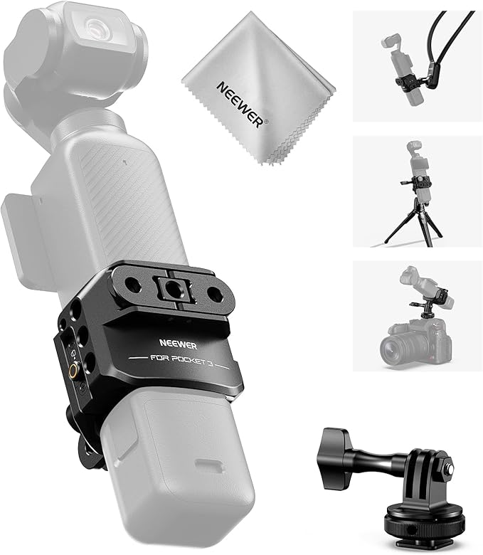 NEEWER Pocket 3 Cage Compatible with DJI Osmo Pocket 3 & Creator Combo Accessories, Gimbal Video Recording Extension Rig with Action Camera Adapter, 1/4" Threads, Cold Shoe, Cleaning Cloth, AC009