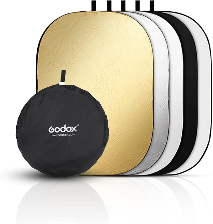 Godox 35"x47"/90x120cm Collapsible Photography Light Reflector, 5-in-1 Oval Multi Disc Diffuser with Carrying Bag - Gold, Silver, Black, White, Translucent for Video Studio Outdoor Lighting