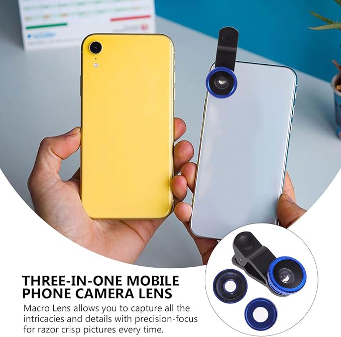 3-in-1 Phone Camera Lens Kit with Fisheye Lens Wide Angle and Macro Clip Compatible with Smartphones for Enhanced Mobile Photography