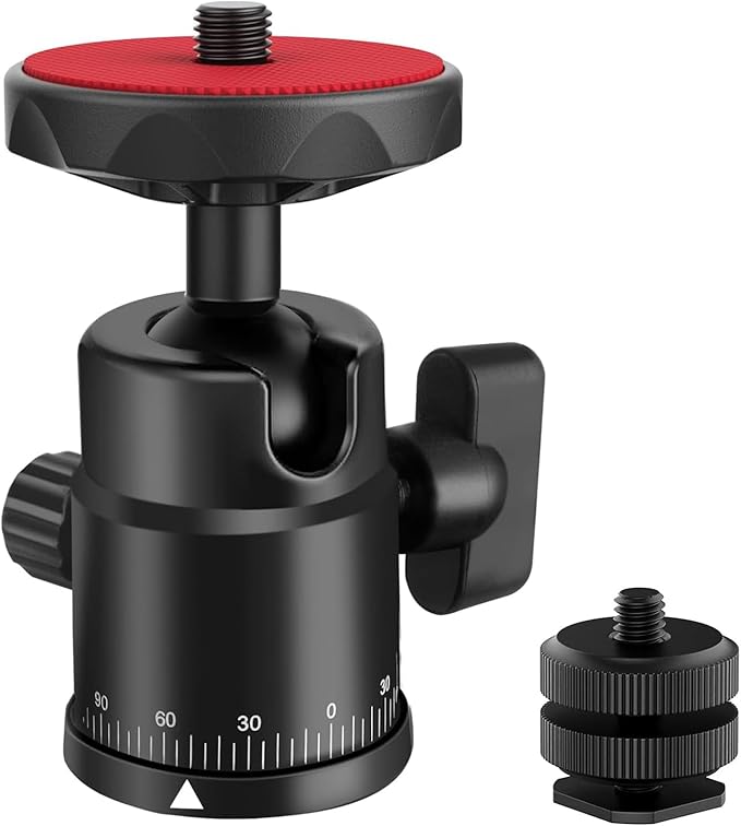 Universal 1/4" Swivel Mini Ball Head Screw Tripod Mount with Hot Shoe Mount, EszkozTA 360° Panoramic Rotating Mount Base Adapter for DSLR Cameras HTC Vive Tripods Monopods Light Stand
