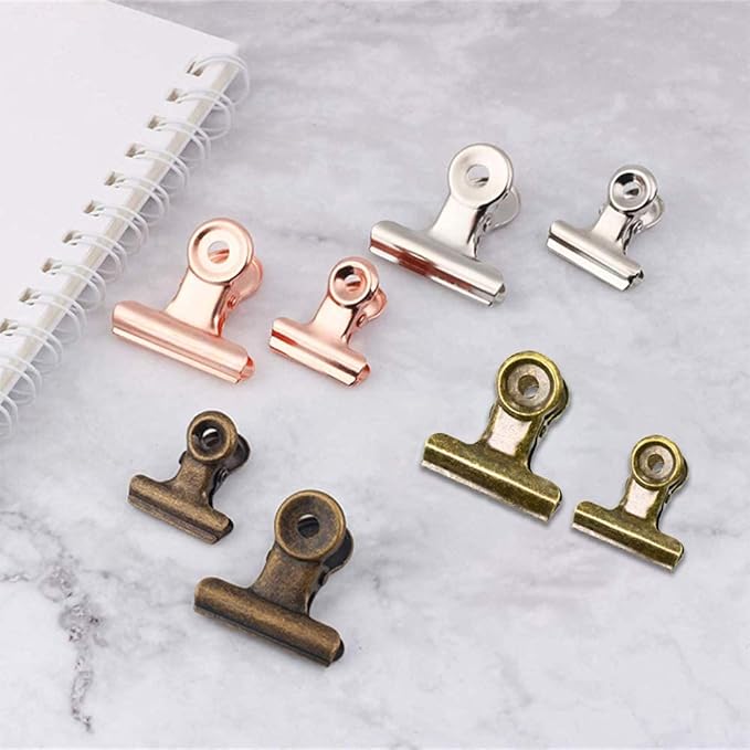 Bulldog Clips with Hole for Push-pin, Paper File Clips with Strong Spring, Small Metal Binder Clips, Seal Clamps for Coffee Tea Food Bags, Decorative Clips for DIY Photo Grid (Bronze, 38 mm)