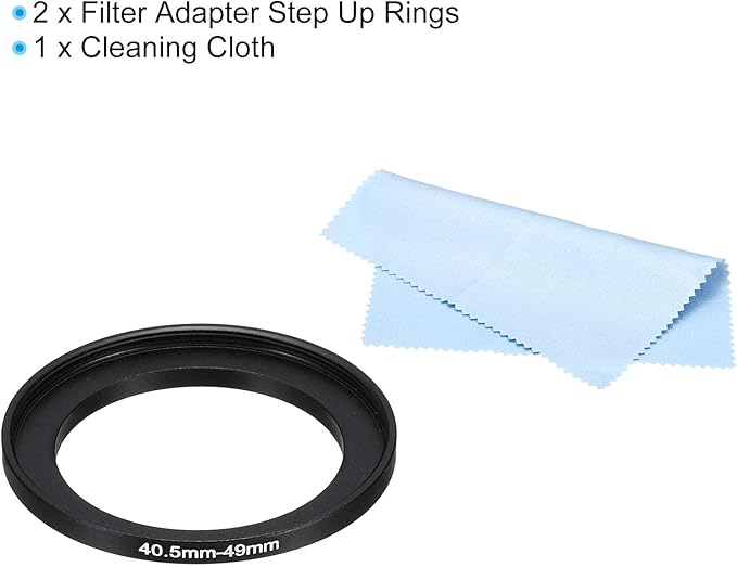 PATIKIL 40.5mm-49mm Metal Step Up Ring with Cleaning Cloth, 2 Pack Camera Lens Filter Adapter Ring Aluminum Filter Adapter Ring for Camera Lenses Hood, Black