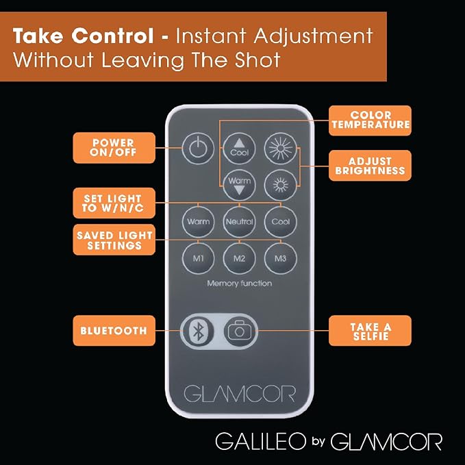 GLAMCOR Galileo Portable Ring Light Kit | 18" Foldable LED Ring Light with 2,700K - 5,600K Color Temperature Range, Remote with Presets and Smartphone Bluetooth Control, Travel Bag Included (White)