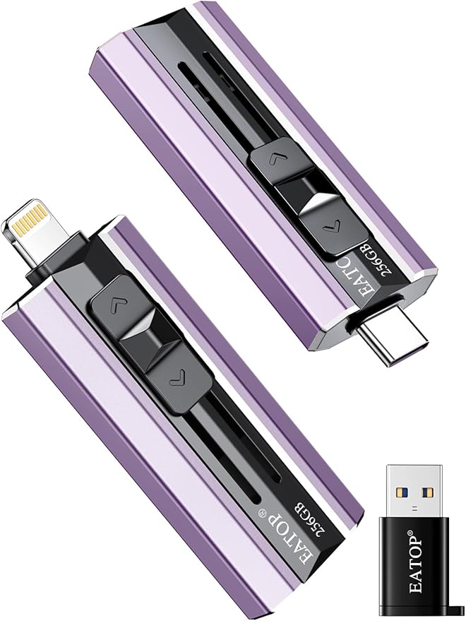 EATOP 256GB Flash Drive Intended for iPhone iPad, Memory Stick Storage for Photos and Videos Backup, Compatible with iPhone iPad Android PC, Plug and Play, No Application Required (Purple)