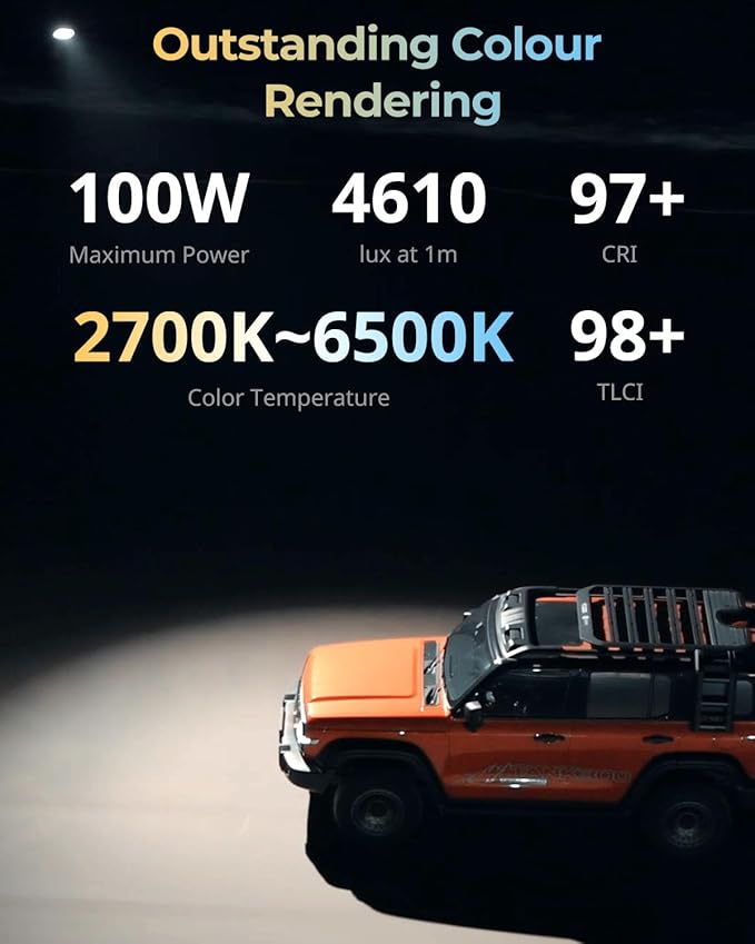 SmallRig RC 100B COB Video Light with Handle, 100W Bi-Color 2700K-6500K, Type-C Fast Charging, Built-in Battery Plate, App Control for Photography, Photo Studio, Mobile Version (Without Battery) 4894