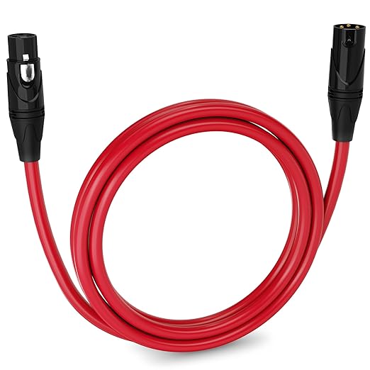 LyxPro 6 Feet XLR Microphone Cable Balanced Male to Female 3 Pin Mic Cord for Powered Speakers Audio Interface Professional Pro Audio Performance and Recording Devices - Red