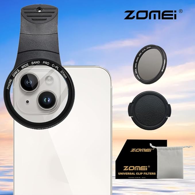 Zomei 37mm Clip On Phone Lens CPL Filter Kit, Universal Phone Camera Lens Clip with CPL Filter,Lens Cover and Bag for iPhone 16/16Pro/16Pro Max /15/14 Samsung Android Smartphones iPad and More