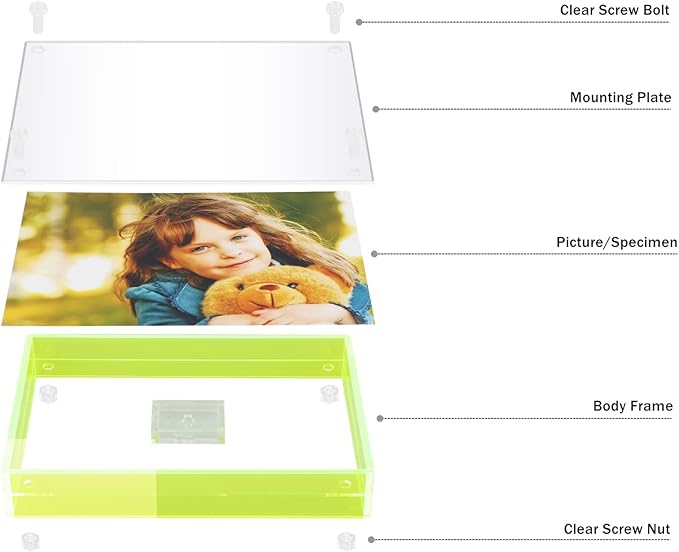 Gelite Acrylic 8X10 Picture Frame to Display 8x10 6x8 5x7 Pictures Mat-free Neon Floating Photo Frame for Wall and Tabletop, Neon Green