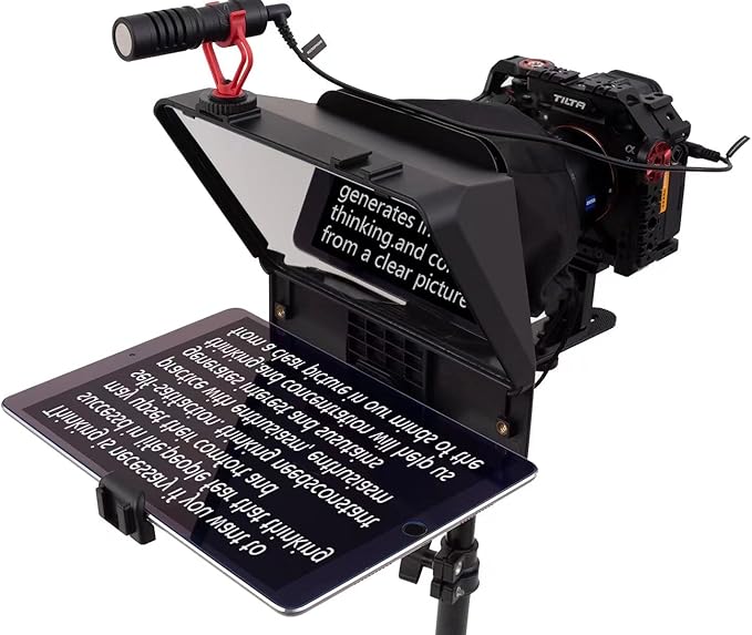 A10 Portable Teleprompter for Smartphones & DSLR Cameras with Phone Holder, Remote Control Ideal for Live Streaming, Interviews, Speeches & Video Production