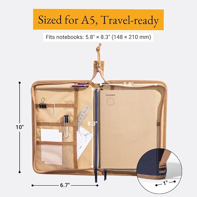 LOCHBY® Field Folio A5 | Zipper Journal Notebook Cover | Water Resistant Waxed Canvas | Included Tomoe River Notebook | Perfect for Travel, Art, Bullet Journal