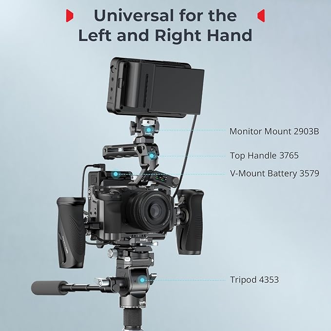 SMALLRIG Push-Button Rotating Side Handle with 1/4"-20 Screws, for Left and Right Hand, 360° Rotatable Side Handle with Anti-Slip Silicone, Max. Load 15Kg