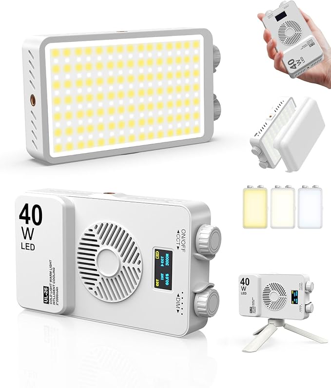 40W Portable LED Video Light, 4000mAh Camera Light, 3000-7000K, CRI/TLCI≥95, 215g LED DSLR Photography Lighting for YouTube/TikTok/Vlogging