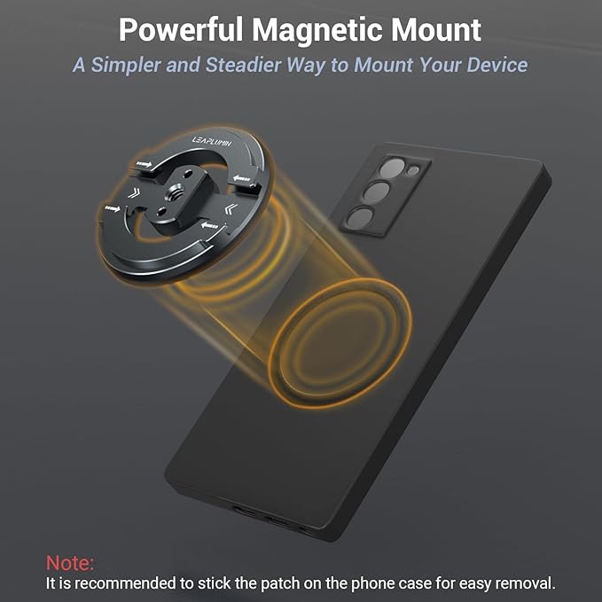 Magnetic Phone Tripod Mount Adapter with Adhesive Magnetic Ring，1/4” Screw Hole Suitable for Ball Head/Tripod，Cold Shoe Design Compatible with Microphone with Hot Shoe Connector