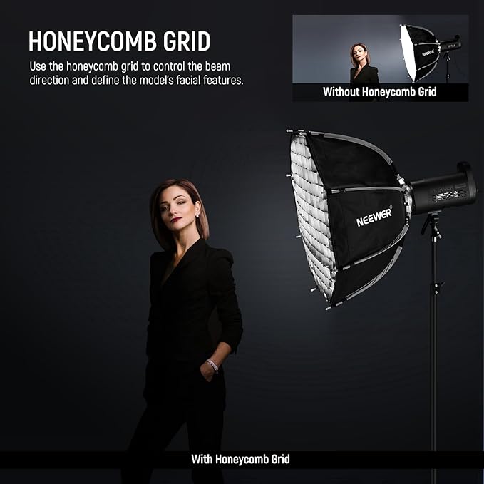 NEEWER 28"/70cm Octagonal Softbox, Quick Release Bowens Mount Softbox with Honeycomb Grid, Light Diffusers, Bag for RGB CB60 CB60B CB200B MS60B MS60C MS150B S101-300W/400W Pro Vision 4 Q4, NS27P