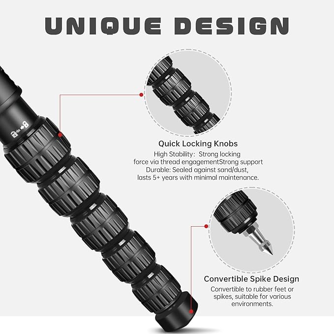 TONYBOO 68.5” Monopod for Camera,Φ32mm 6-Section Aluminum Camera Monopod Stand, with Wrist Strap, Rubber Grip, Twist Locks, Compatible with Photography DSLR Camera Mirrorless, Max Load 33 lbs - TA-6L