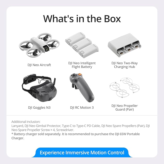 DJI Neo Motion Fly More Combo, Mini Drone with 4K UHD Camera for Adults, 135g Self Flying Drone that Follows You, Palm Takeoff, Subject Tracking, QuickShots, with RC Motion 3 and 3 Batteries