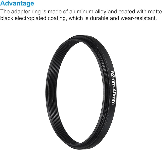 PATIKIL 52mm-49mm Metal Step Down Ring with Cleaning Cloth, 2 Pack Camera Lens Filter Adapter Ring Aluminum Filter Adapter Ring for Camera Lenses Hood, Black