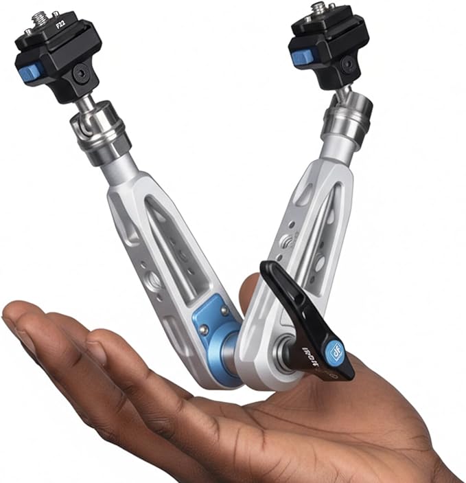 DF DIGITALFOTO 11" Magic Arm with F22 Quick Release, Elegant Strength Magic Arm with 1/4" 3/8" Thread Screw 360° Ball Heads for Monitor,Flash,Light,Camera Cage,Max Load Capacity 5kg (Glacier Silver)