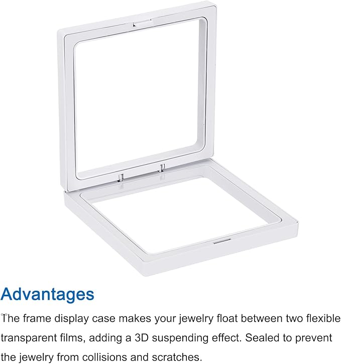 MECCANIXITY Floating Frame Display Holder Stand 3D Jewelry Display Box 4.33 x 4.33 x 0.79 Inch White for Ring Necklace Bracelet Earring Pack of 2