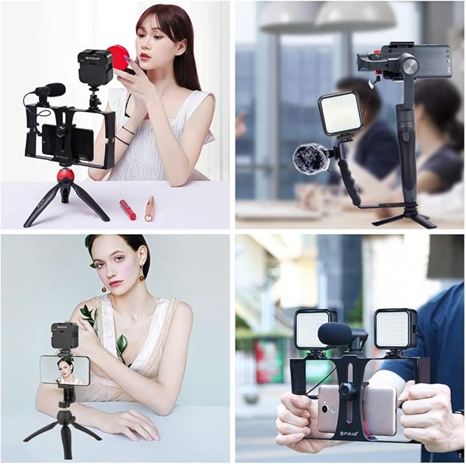 LED Video Light with 3 Cold Shoe, PULUZ on Camera Video Light LED 64 5W Dimmable Video Splicing Fill Light with 1/4" Thread for Canon for Nikon for Sony and Other DSLR Cameras
