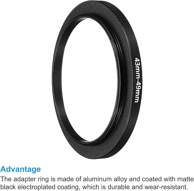 PATIKIL 43mm-49mm Metal Step Up Ring, 2 Pack Camera Lens Filter Adapter Ring Aluminum Filter Adapter Ring for Camera Lenses Hood, Black