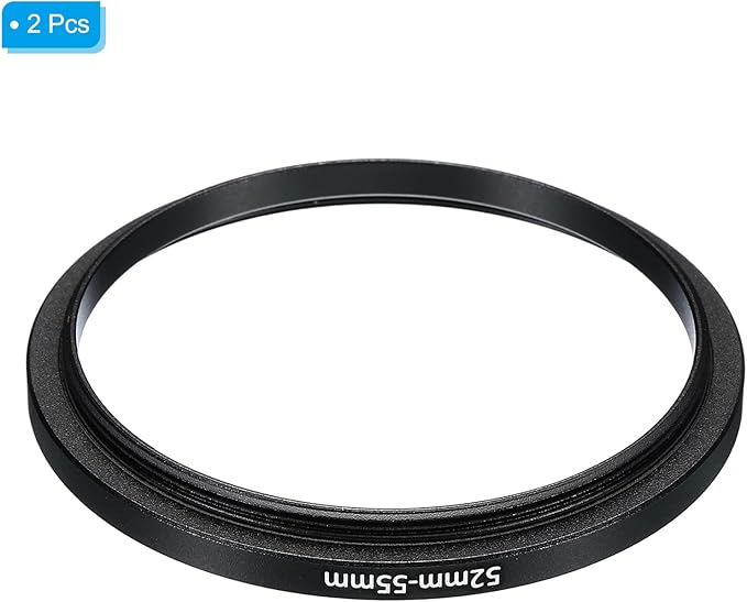 PATIKIL 52mm-55mm Metal Step Up Ring, 2 Pack Camera Lens Filter Adapter Ring Aluminum for Camera Lenses, Black