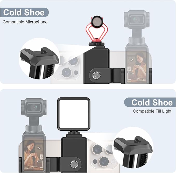Multifunctional Metal Cage & Phone Holder Kit for DJI OSMO Pocket 3, with Cold Shoe, 1/4" Thread for Selfie Sticks or Mini tripods, MR79024