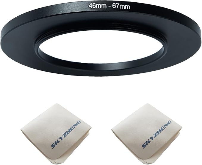 46mm Lens to 67mm Camera Lens Adapter 46mm to 67mm Step Up Ring Adapter Ring for All Brands of UV ND CPL, with Premium Lens Wiping Cloth 2 Pack (46mm-67mm)