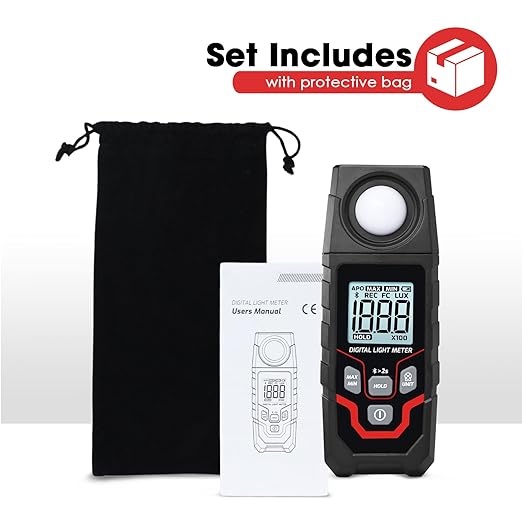 Bluetooth Lux Meter Light Meter, 0.1~200,000Lux Range Light Meter for Plants and Photography, Wireless Light Meter with App Real-time Monitoring, Data Logging and Data Export