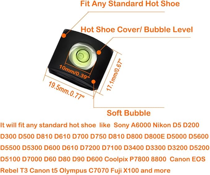 Camera Level Hot Shoe Level Hot Shoe Cover Flashlight Bubble Level Protector Compatible with Sony A6000 Nikon D5 D200 D300 D500 D810 D610 D700 D750