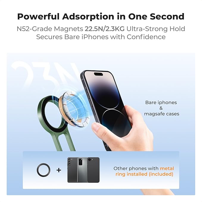 K&F CONCEPT Magnetic Phone Tripod Stand, 23N Strong Magnetic Mini Tripod Aluminium Alloy Pocket Selfie Stick, Mag Safe Phone Holder Compatible with iPhone 17 16 15 14 13 12 Series(Green)